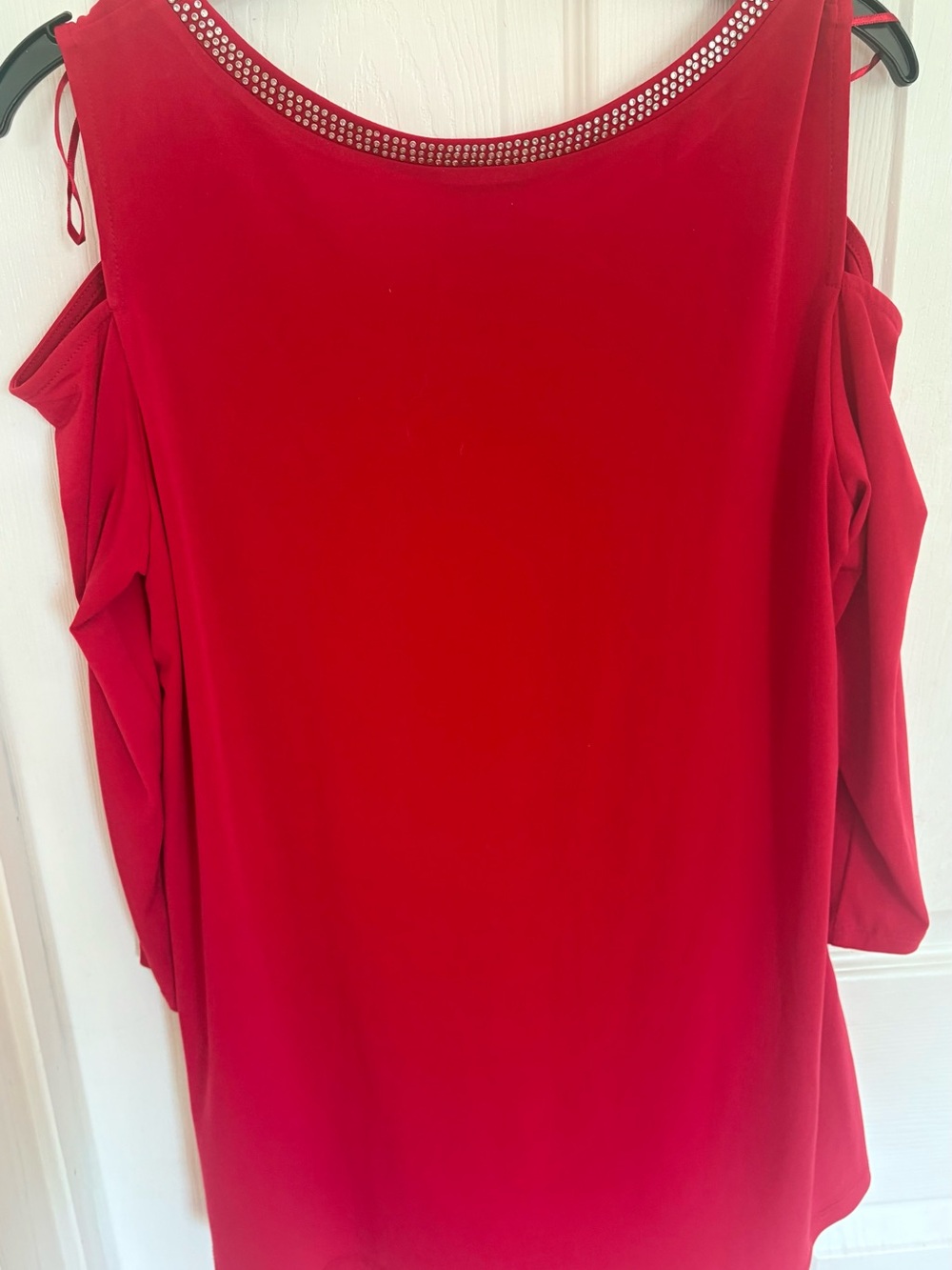 MJ Collection B Red Cold-Shoulder Rhinestone Neck Tunic - Picture 6 of 6